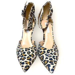 Diane Von Furstenberg Leopard Stilleto pointy toe heel with buckle ankle strap 9